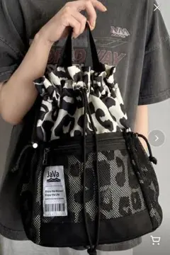新品！最安値！JaVa ジャバコラボ メッシュ 巾着2WAYリュック レオパード