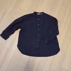 リネンブレンドバンドカラーシャツ　7分袖