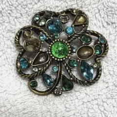 ANNA SUI ヴィンテージ調ブローチ　クローバー　ラインストーン付き