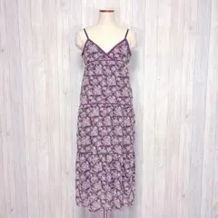 【enracine】ロングキャミワンピース 小花柄 紫 シフォン フレア