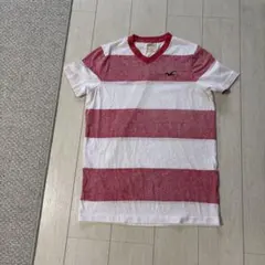 Hollister Vネック ボーダー Tシャツ レッド ホワイト Lのサムネイル