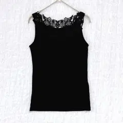 3010 ハニーズ　レースタンクトップ　刺繍　黒　　　インナー使い　重ね着　S
