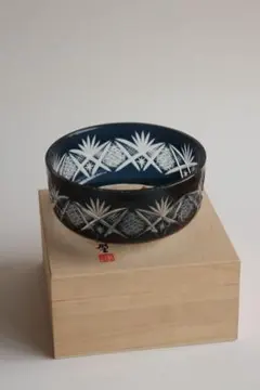 色被せ硝子　匠　菓子鉢　切子