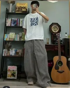 【YOLO】ストライプワイドパンツ RR0053 ホワイト Mサイズ
