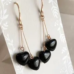天然石・♡オブシディアンぷっくりハートピアス