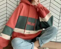 大人気 パーカー フード スウェット オーバーサイズ 裏起毛 韓国 オレンジ