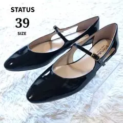 STATUS サイドカット ストラップパンプス エナメル 39 ブラックのサムネイル