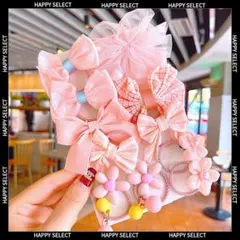 ヘアピンヘアゴムアクセサリー まとめ髪飾り 小学生幼稚園 子ども 女の子ピンク