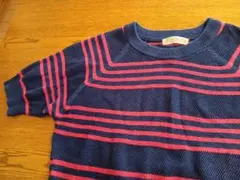 美品☆BEAMS HEART 半袖ニットセーター M ネイビー赤ストライプ