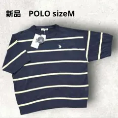 POLO 半袖ニット ネイビー size M　新品　ストライプ　ユニセックスのサムネイル