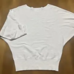 ホワイト ストライプ 五分袖ニット