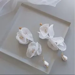 週末値下げ！シフォンピアス&ヘッドドレス　2点セット　結婚　ウエディング