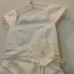 女児フォーマルドレス　ピアノ発表会結婚式　アイボリー　お花コサージュ　ロング丈