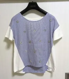 キャラオクルス ストライプ柄 ビジュー付き 半袖Tシャツのサムネイル
