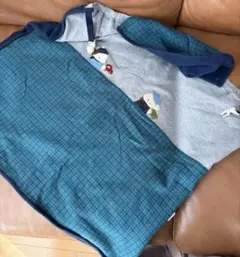 【フリース】ファミリア 3way 防寒ケープ ブランケット 緑チェック