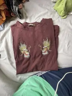 Kitir ドラゴン刺繍 Tシャツ ブラウン メンズ