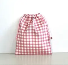 B73・ハンドメイド給食袋・コップ袋・巾着袋★ギンガムチェック・ピンク