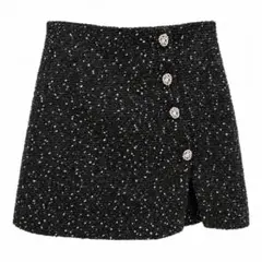ZARA ツイード ビジューボタン ミニスカート XL 黒