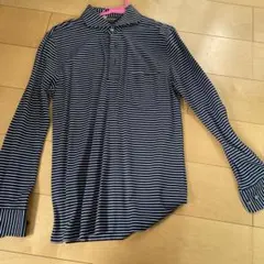 ブルックスブラザーズ 長袖 ポロシャツ Sサイズ ボーダー ネイビー×ホワイト