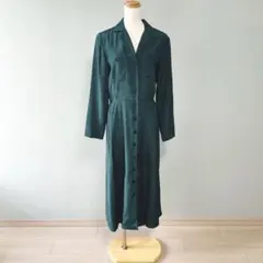 総柄 前開き オープンカラー 長袖 ロング ワンピース レディース N226