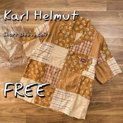 【美品】Karl Helmutカールヘルム90sコットンパッチワーク開襟シャツ.