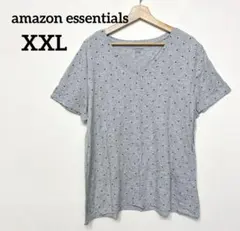 amazon essentials グレー Vネック Tシャツ【XXL】ハート柄