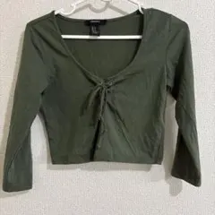 FOREVER 21 カーキ レースアップ 長袖 カットソー S
