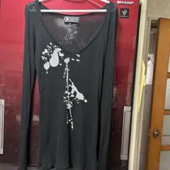 アートプリント Vネック長袖トップス