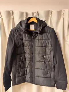 【未使用】中綿ジャケット ブラック フード付き 防寒 表記LL 実寸M相当