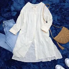 サマンサモスモス シアー シャツ ロングブラウス コットン キナリ F