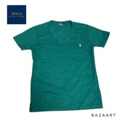 希少 90s ポロラルフローレン VネックTシャツ 杢グリーン メランジ S相当
