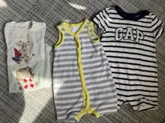 ロンパース 70cm ストライプ 刺繍デザイン