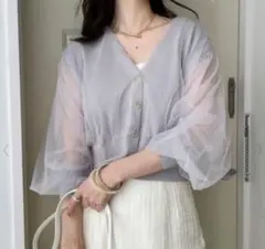 NICE CLAUP チュール重ねサマーニットカーディガン