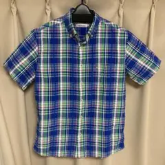 Hush Puppies 半袖シャツ M 青・緑・紫 チェック柄