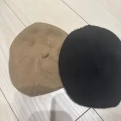 1.２歳用ニットベレー帽 2色セット (黒, ベージュ)