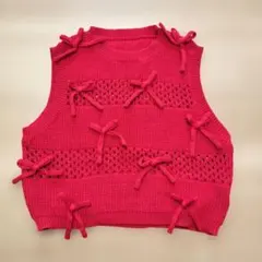 SHEIN 赤 リボン付き ニットベスト L