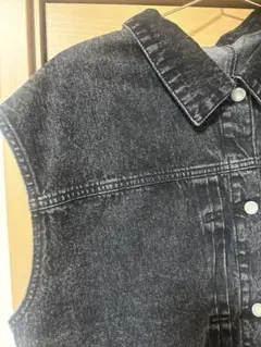 ダークグレー ノースリーブ デニムジャケット