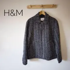 H&M ツイード オーバーシャツ ジャケット M 黒白　軽アウター