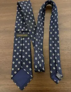【中古】クリスチャンオラーニネクタイ　花柄　ネイビー　シルク100%