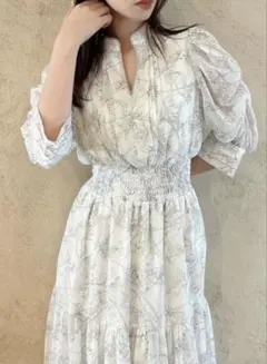 dazzlin フラワープリント パフスリーブ ワンピース M 7分袖