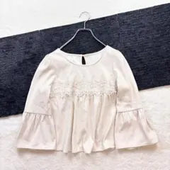 ✨マジェスティックレゴン【M】ベージュ系 七分袖 プルオーバーブラウス レース