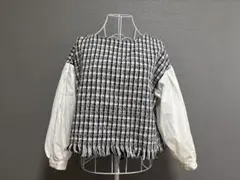 チェック柄バルーンスリーブ長袖トップス