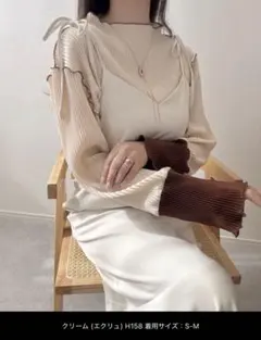 Ada. 袖 配色 ボトルネック プリーツ トップス レディース