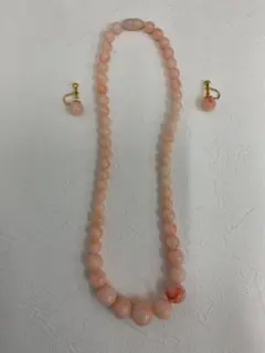 20.703【ネックレス イヤリングセット】珊瑚風　ヴィンテージ　アンティーク