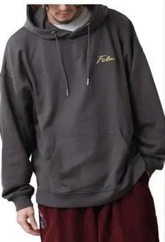 FILAパーカーロゴ刺繍 ビッグシルエット ユニセックスCHARCOAL L