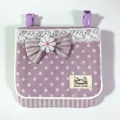 移動ポケット♥ナチュラル 可愛い パープル リボン♥大きめ ポーチ♥発達障害