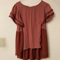 axes femme 赤 朱色 レッド 半袖トップス M チュニック レース