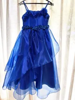 青いフワフワ子供ロングドレス140cm 上質裏地　ショール付☆