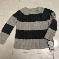 90㎝　キッズ　ボーダーニット　グレー　綿100%