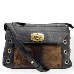 良品　FURLA フルラ　ショルダーバッグ　ハラコ　レザー　ブラック　斜めがけ